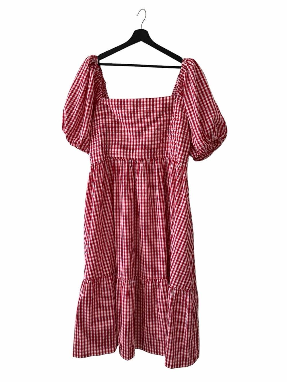 Red Gingham Square-Neck Midi Dress - Picture 2 of 5